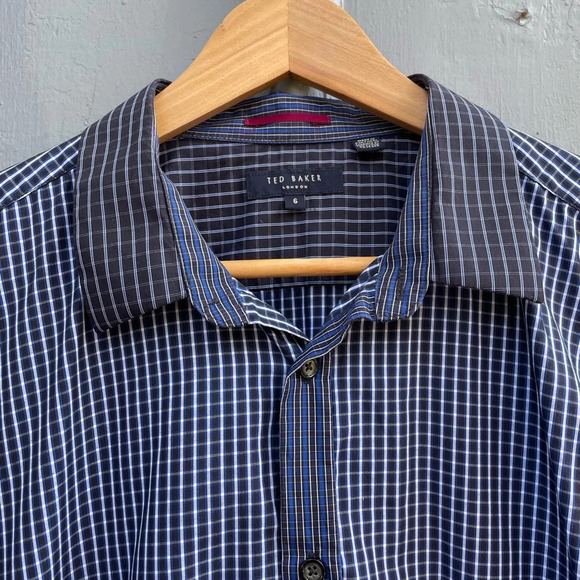 Ted Baker London Blue  check collard shirt Ted size 6 - Picture 2 of 9